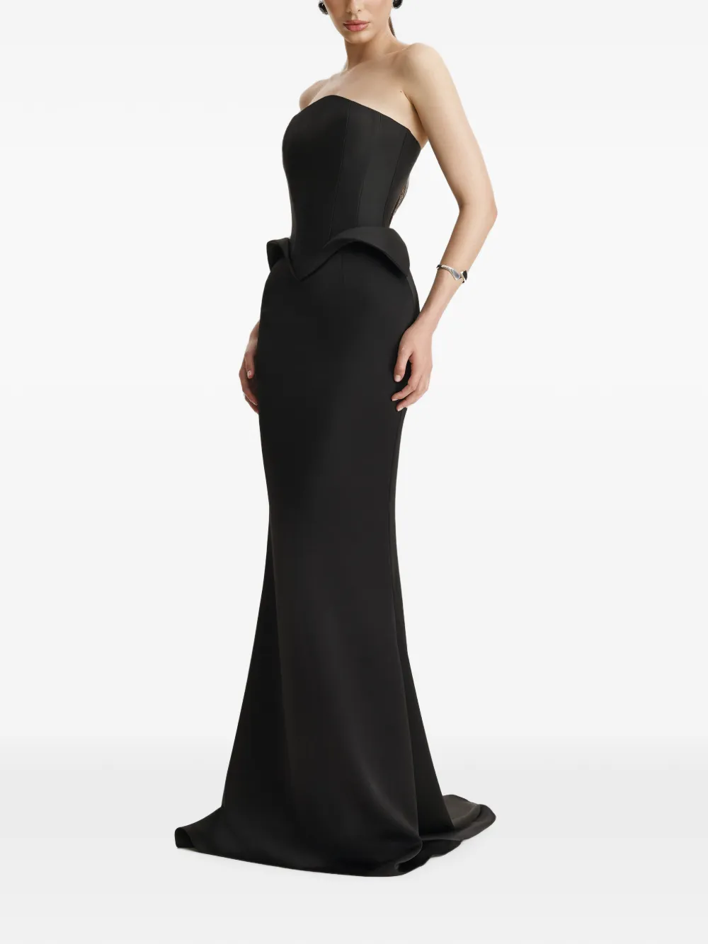 BENEDETTO asymmetric-corset and maxi skirt set Zwart
