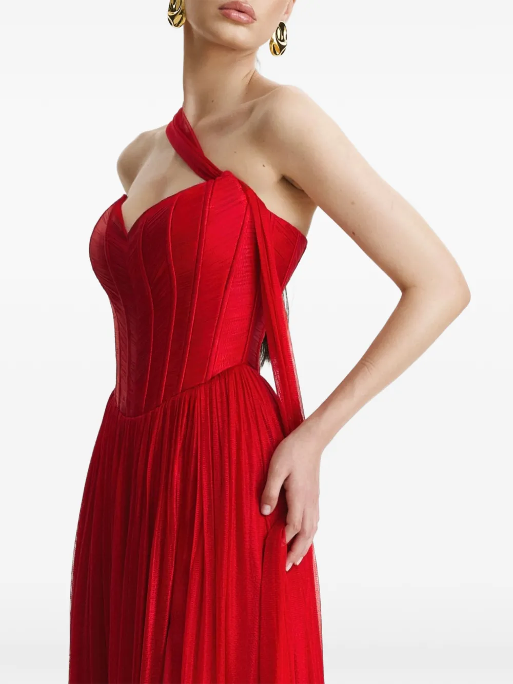 BENEDETTO Maxi-jurk met korset en sjaaldetail Rood