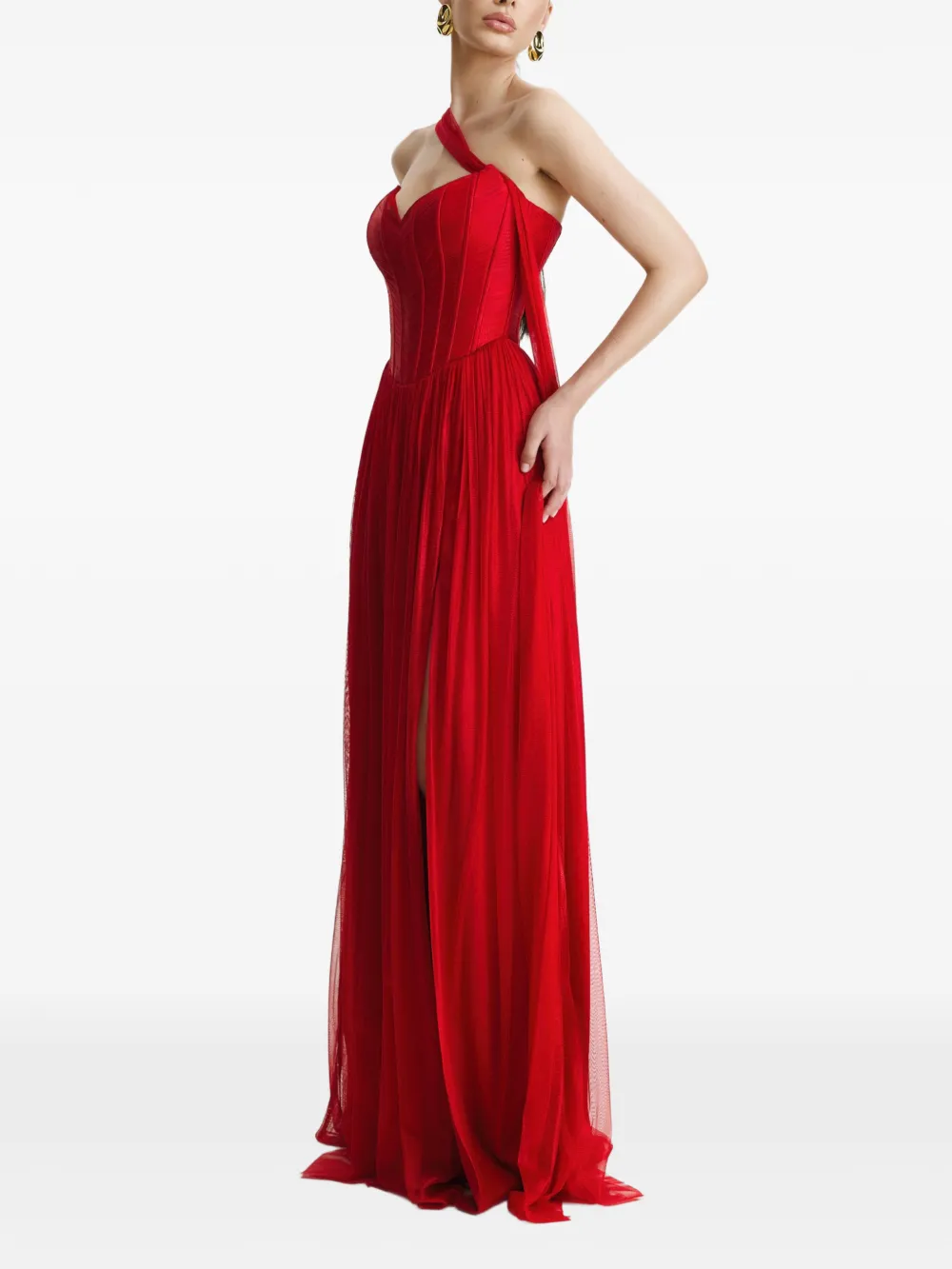 BENEDETTO Maxi-jurk met korset en sjaaldetail Rood