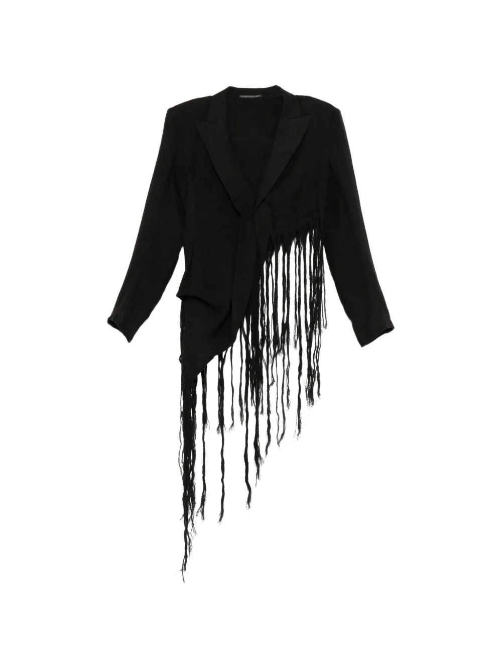 Yohji Yamamoto fringe-trim asymmetric jacket Zwart