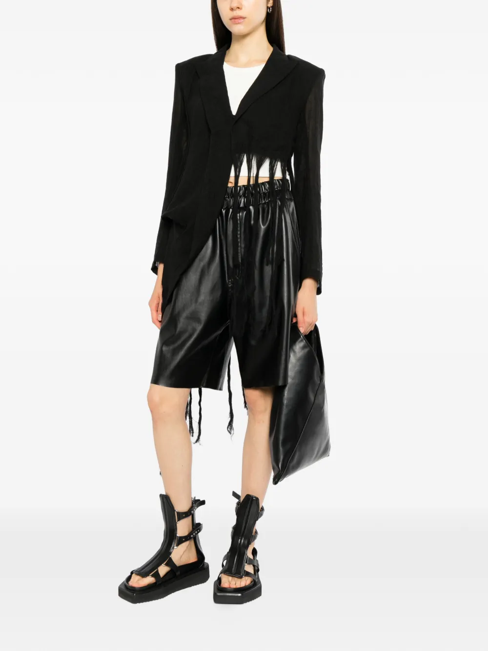 Yohji Yamamoto fringe-trim asymmetric jacket Zwart