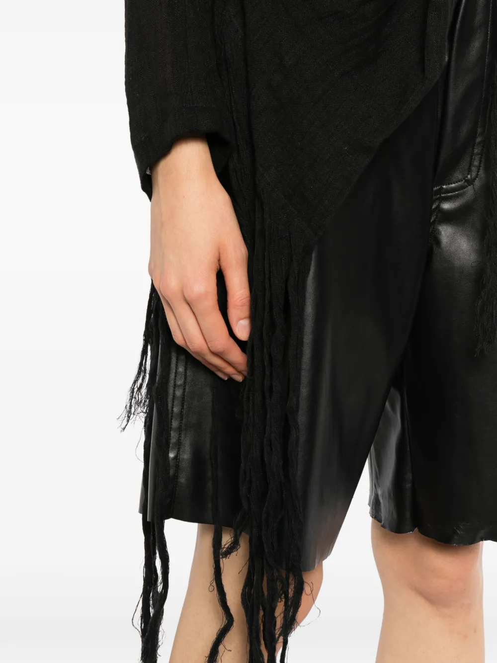 Yohji Yamamoto fringe-trim asymmetric jacket Zwart