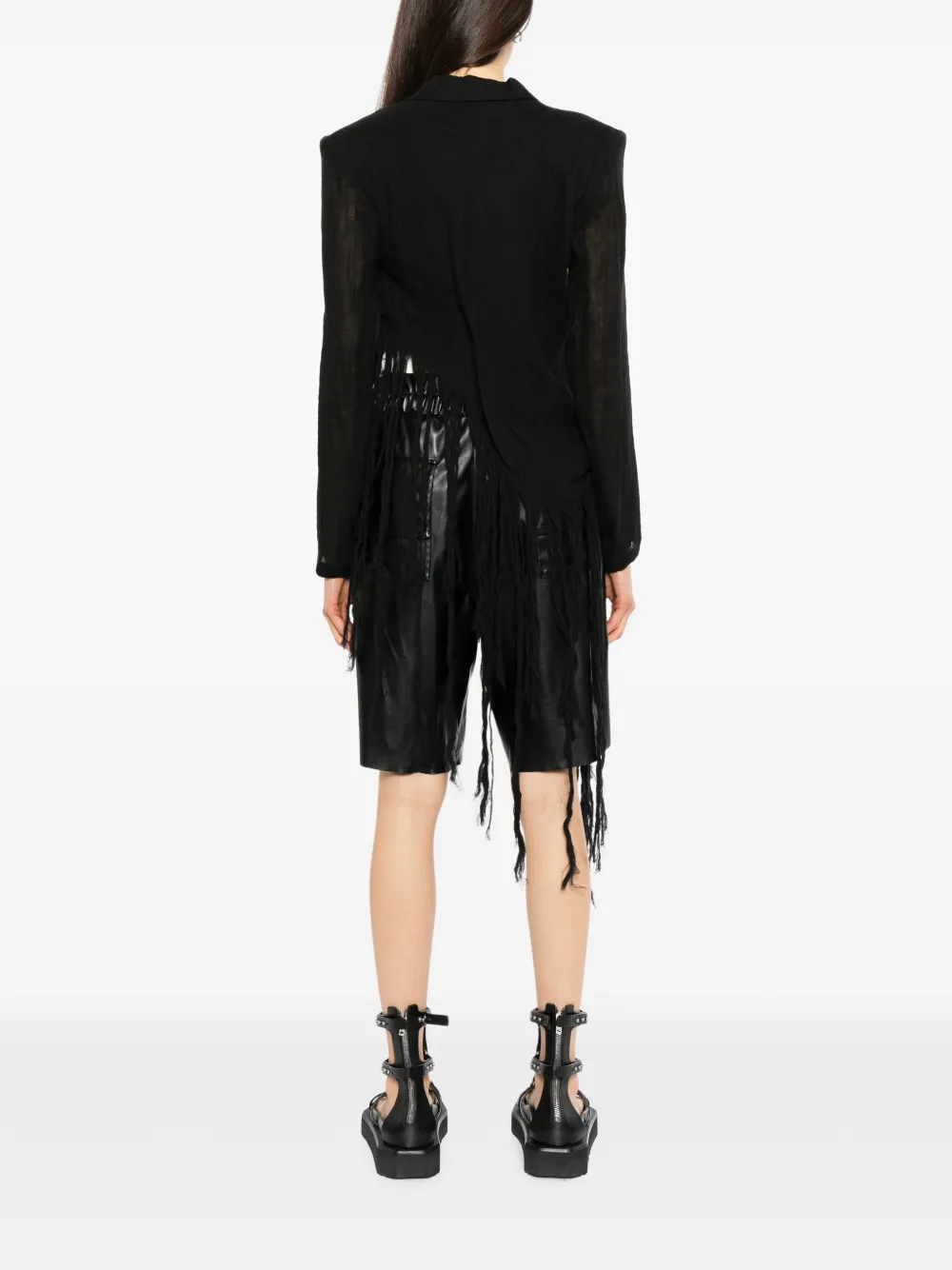Yohji Yamamoto fringe-trim asymmetric jacket Zwart