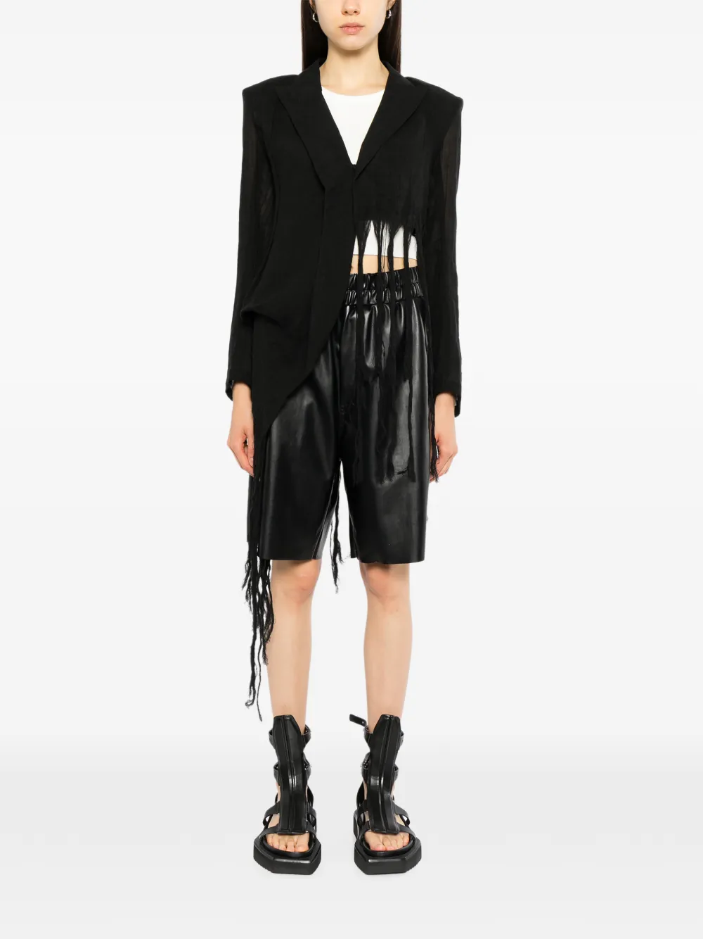 Yohji Yamamoto fringe-trim asymmetric jacket Zwart
