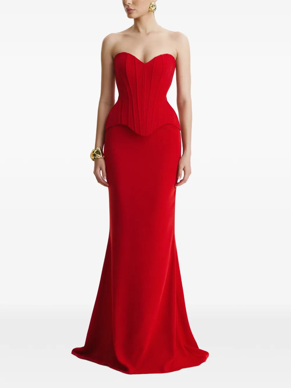 BENEDETTO strapless peplum corset top Rood