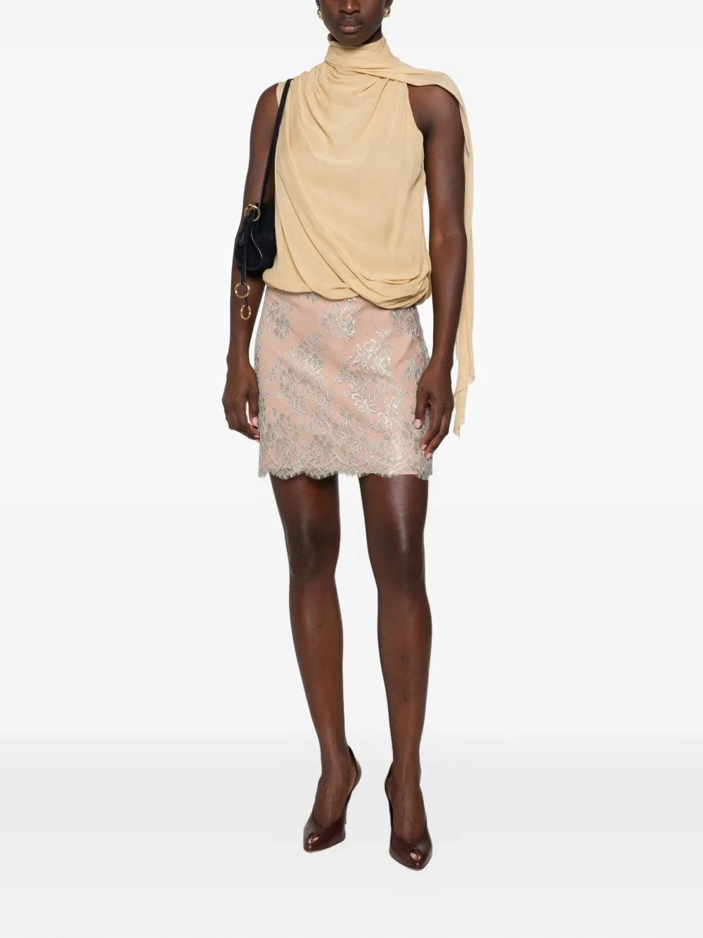 Valentino Garavani lace-overlay scalloped-edge mini skirt Beige