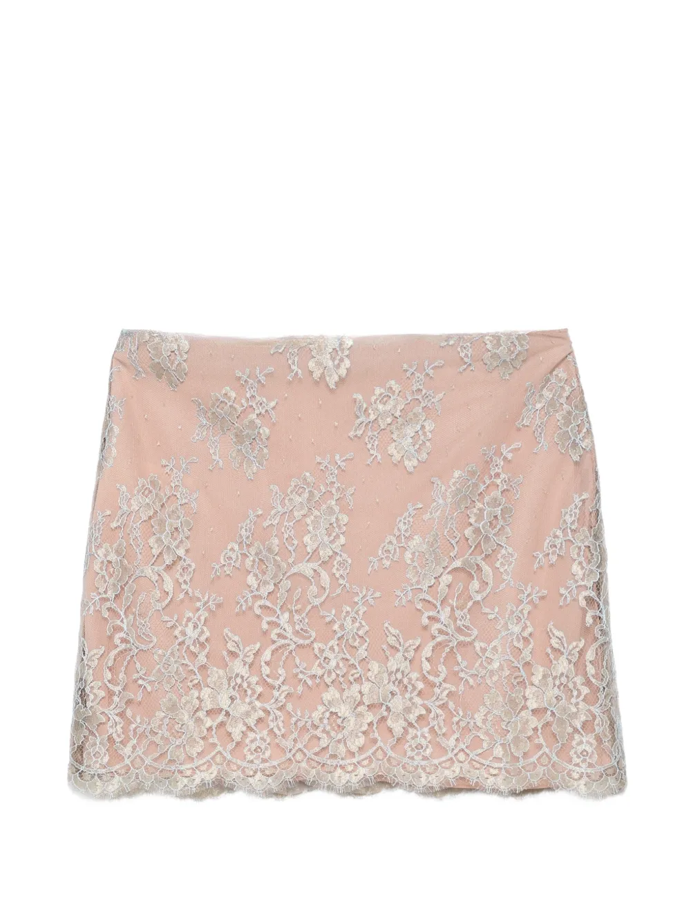 Valentino Garavani lace-overlay scalloped-edge mini skirt - Toni neutri