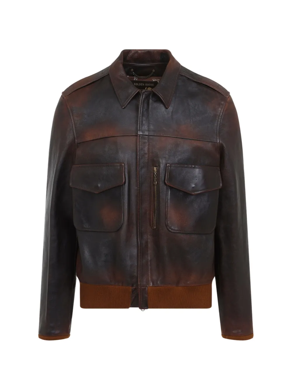 Golden Goose flap-pockets leather jacket - Marrone