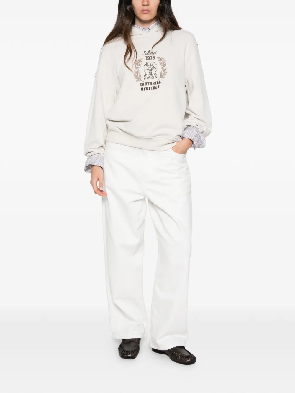 Brunello Cucinelli logo-embroidered sequin-embellished hoodie Beige