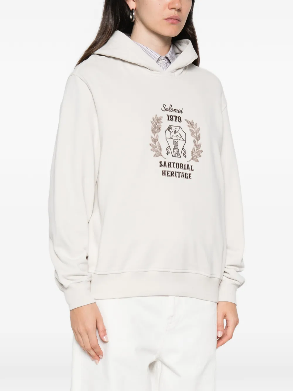Brunello Cucinelli logo-embroidered sequin-embellished hoodie Beige