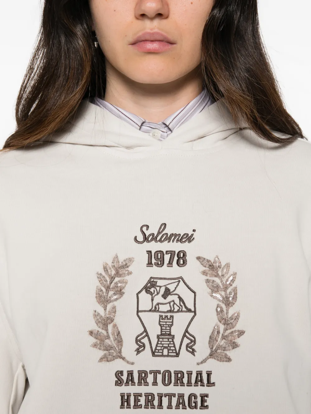 Brunello Cucinelli logo-embroidered sequin-embellished hoodie Beige