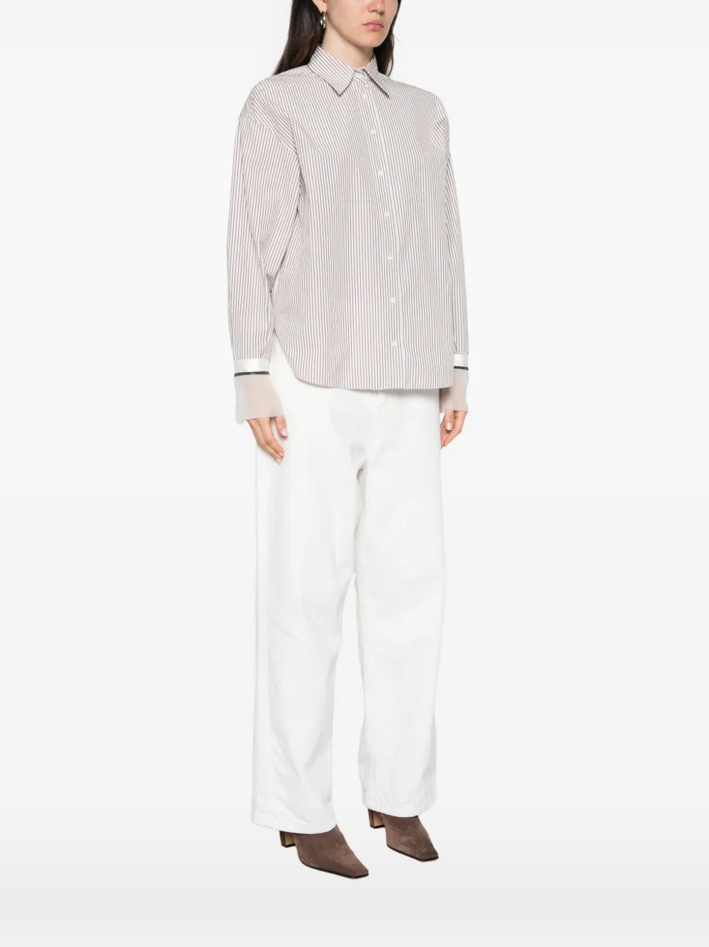 Brunello Cucinelli vertical-stripe long-sleeve shirt Beige