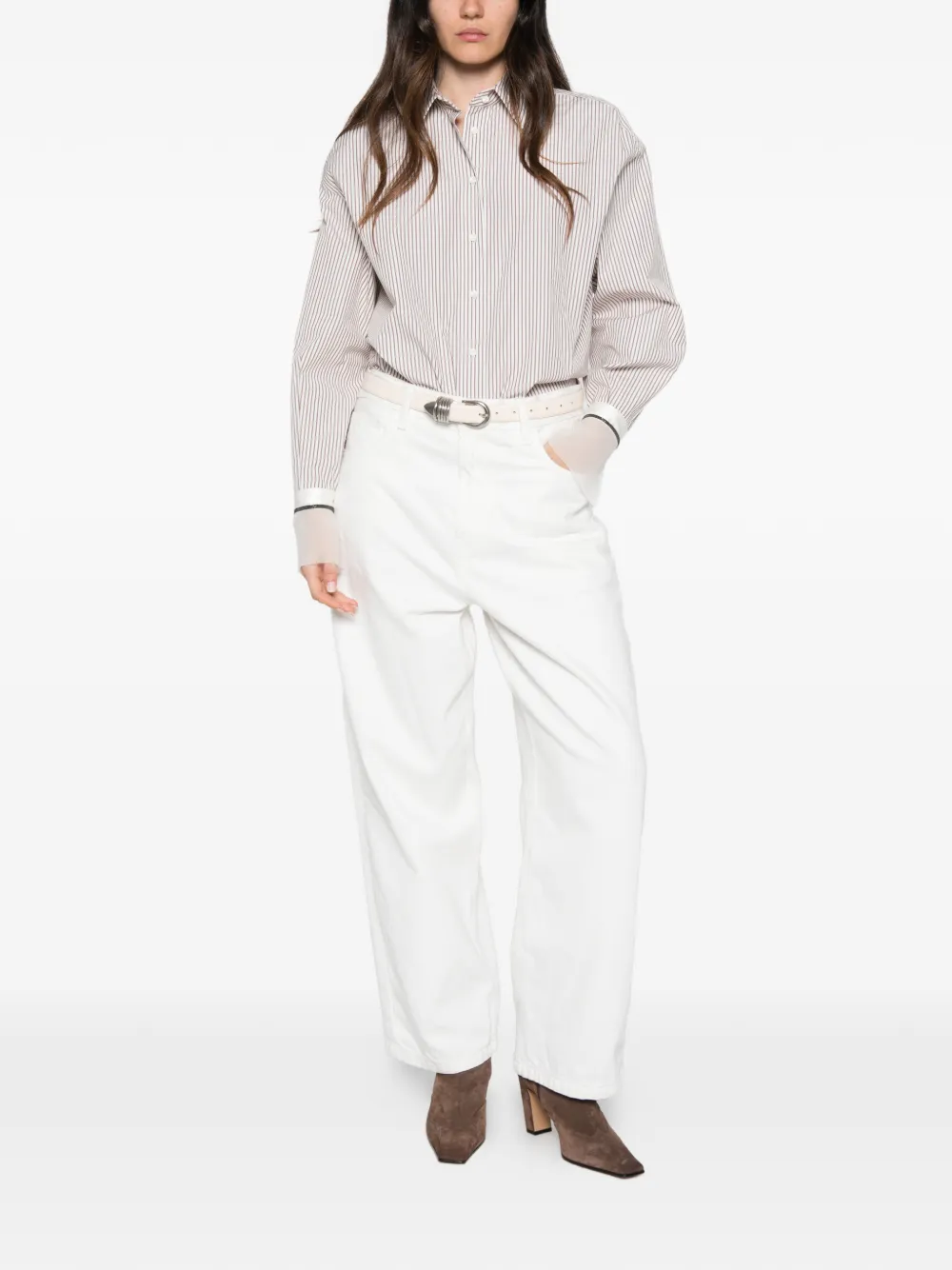 Brunello Cucinelli vertical-stripe long-sleeve shirt Beige