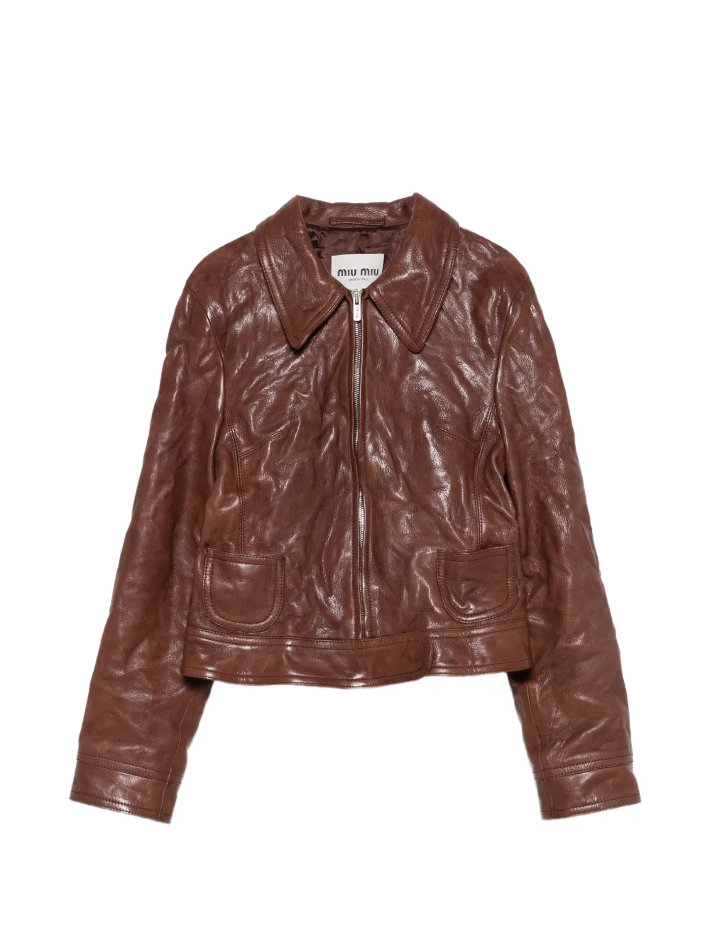 Miu Miu crinkled leather jacket - Marrone
