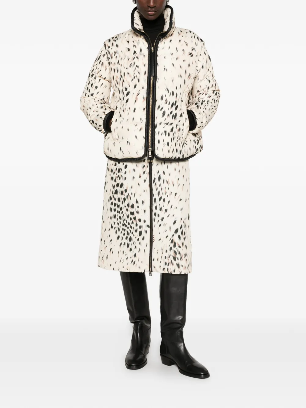 Moncler leopard-print zip-front skirt Beige