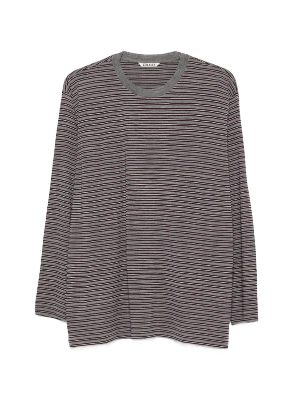 Auralee Striped Long-sleeve T-shirt in Grey