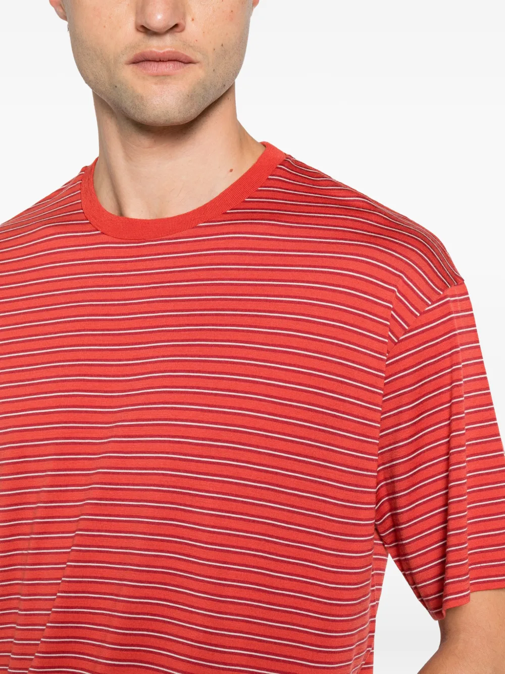 Auralee Gestreept wollen jersey T-shirt Rood