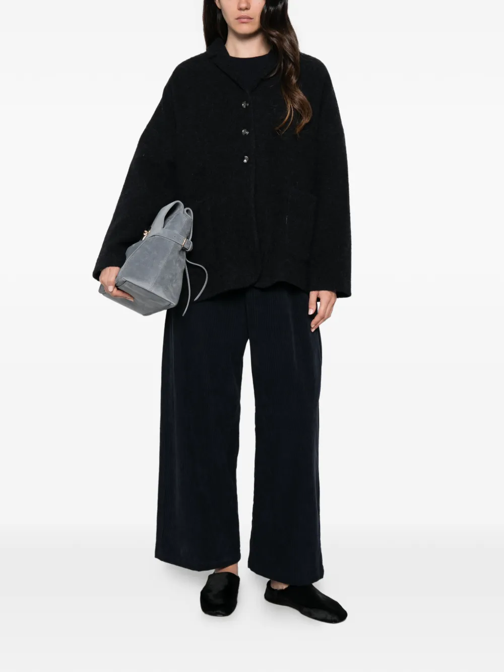 Apuntob Button-up Wool Jacket In Black