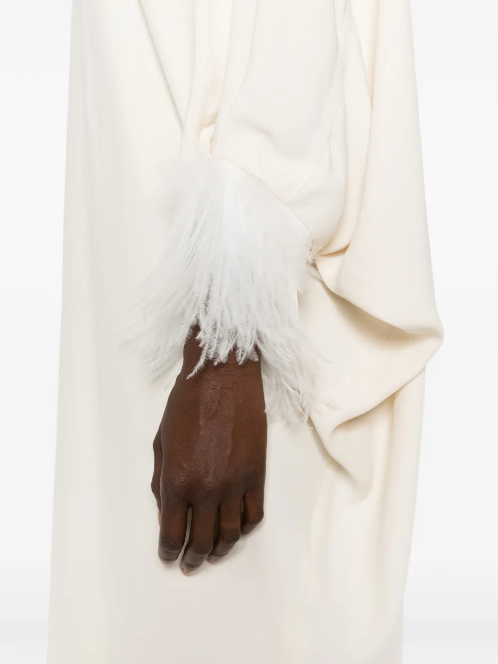Alberta Ferretti Maxi-jurk met afwerking van veren Beige