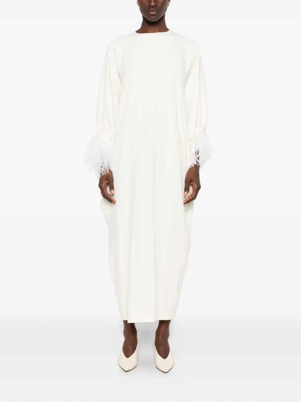 Alberta Ferretti Maxi-jurk met afwerking van veren Beige