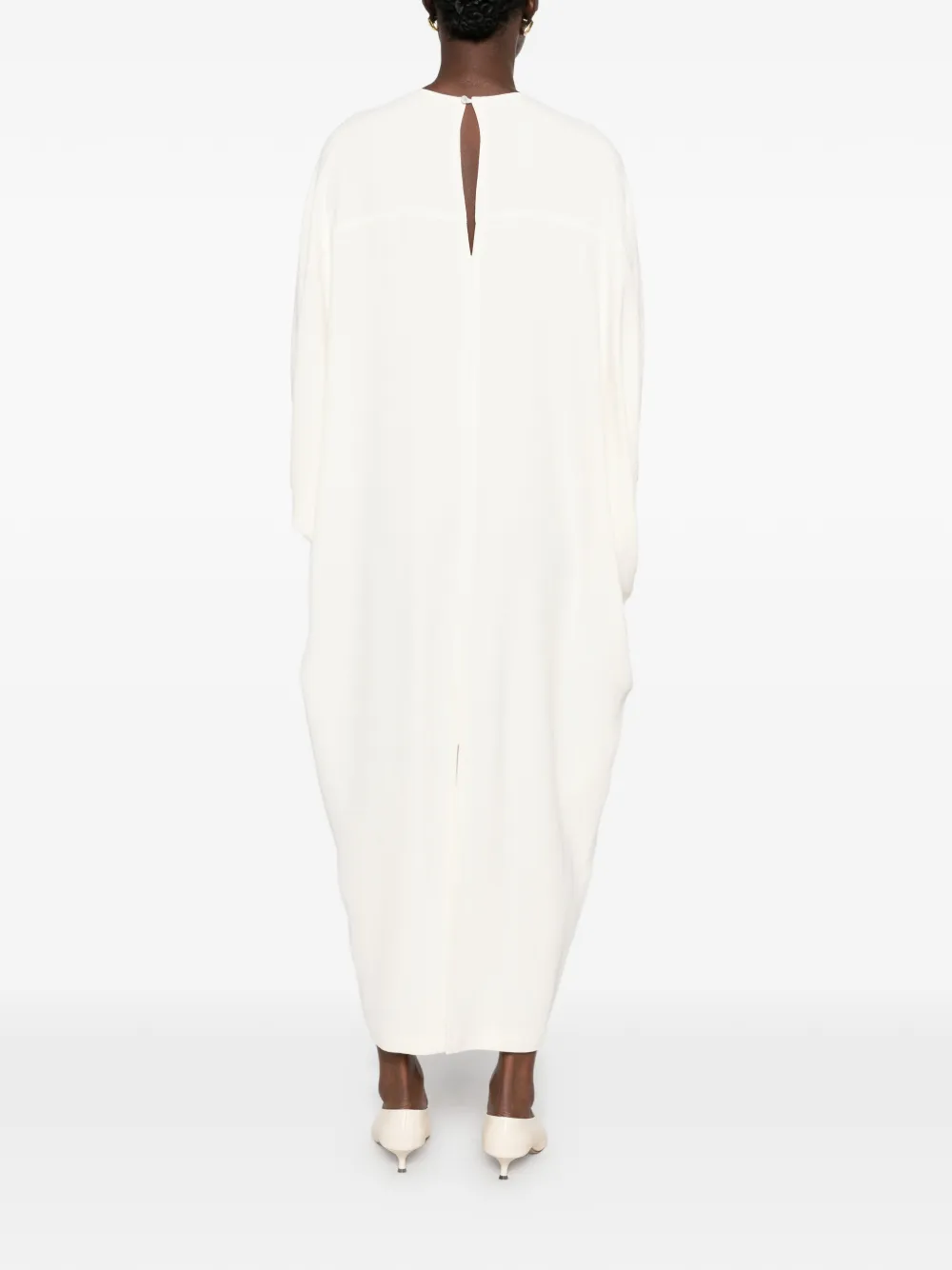 Alberta Ferretti Maxi-jurk met afwerking van veren Beige