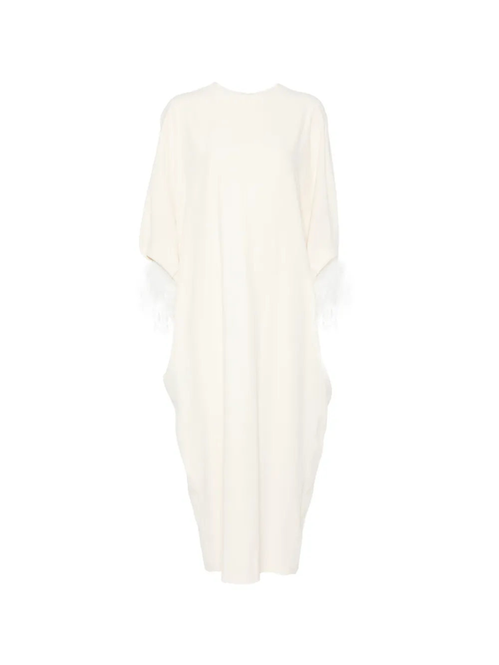 Alberta Ferretti feather-trim maxi dress - Tons neutres