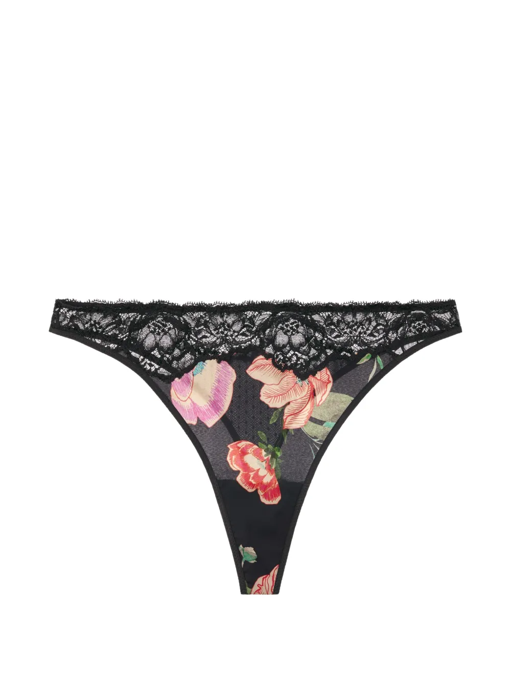Aubade Sweetfolk Tanga mit Blumenprint und Spitzenbesatz - Schwarz