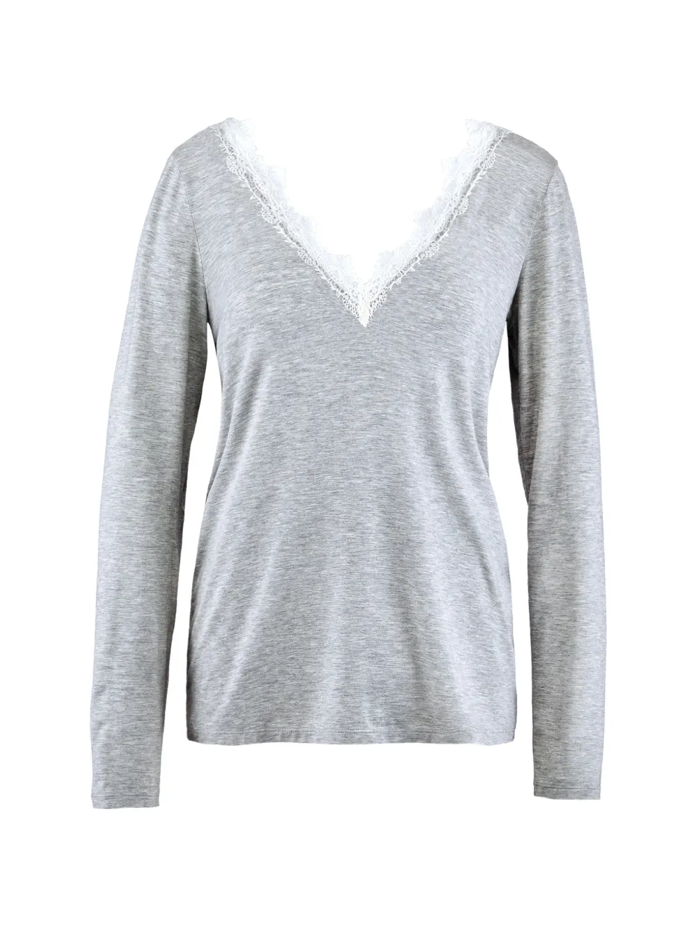 Aubade Sweet Bliss Pyjama-Oberteil mit Spitzenbesatz - Grau