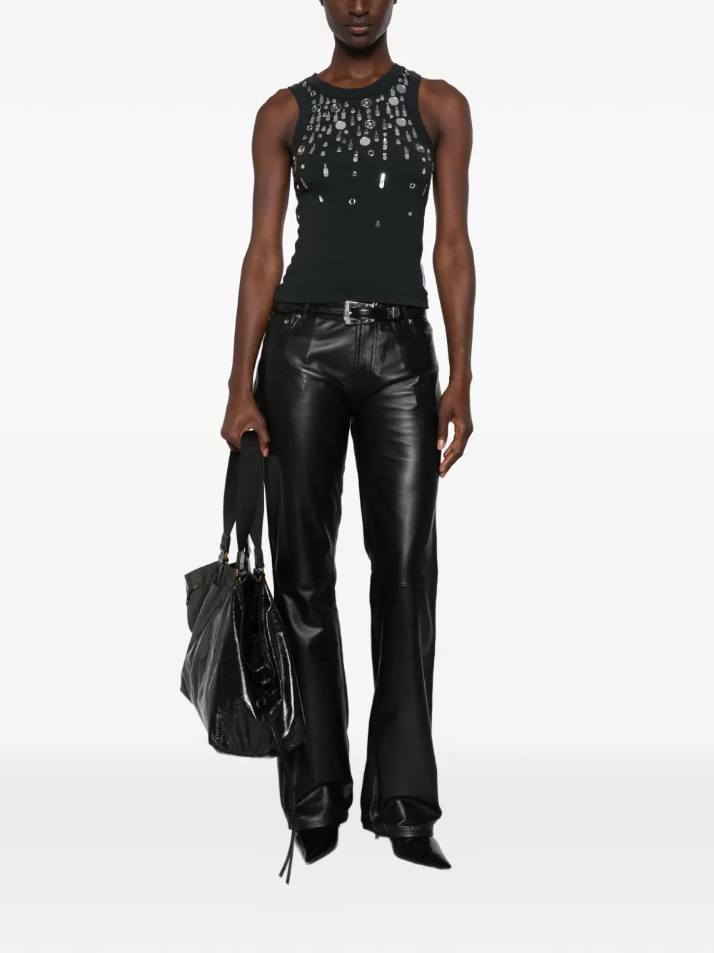 DES PHEMMES embellished ribbed tank top