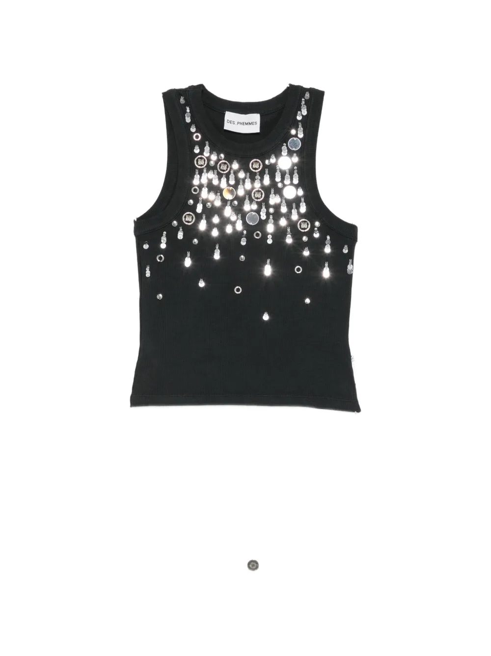 Des_phemmes Embellished Ribbed Tank Top In Black