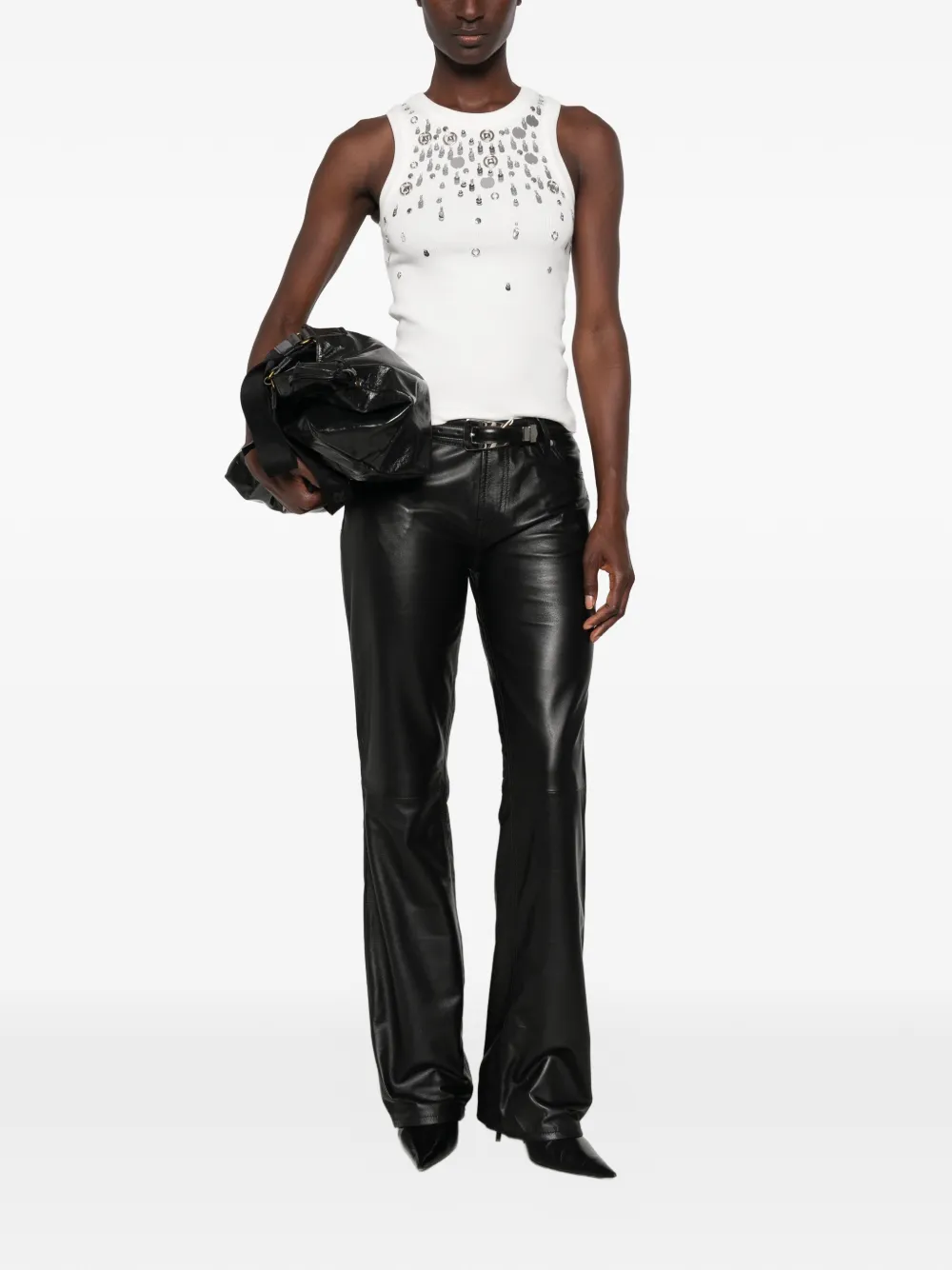 DES PHEMMES embellished ribbed tank top