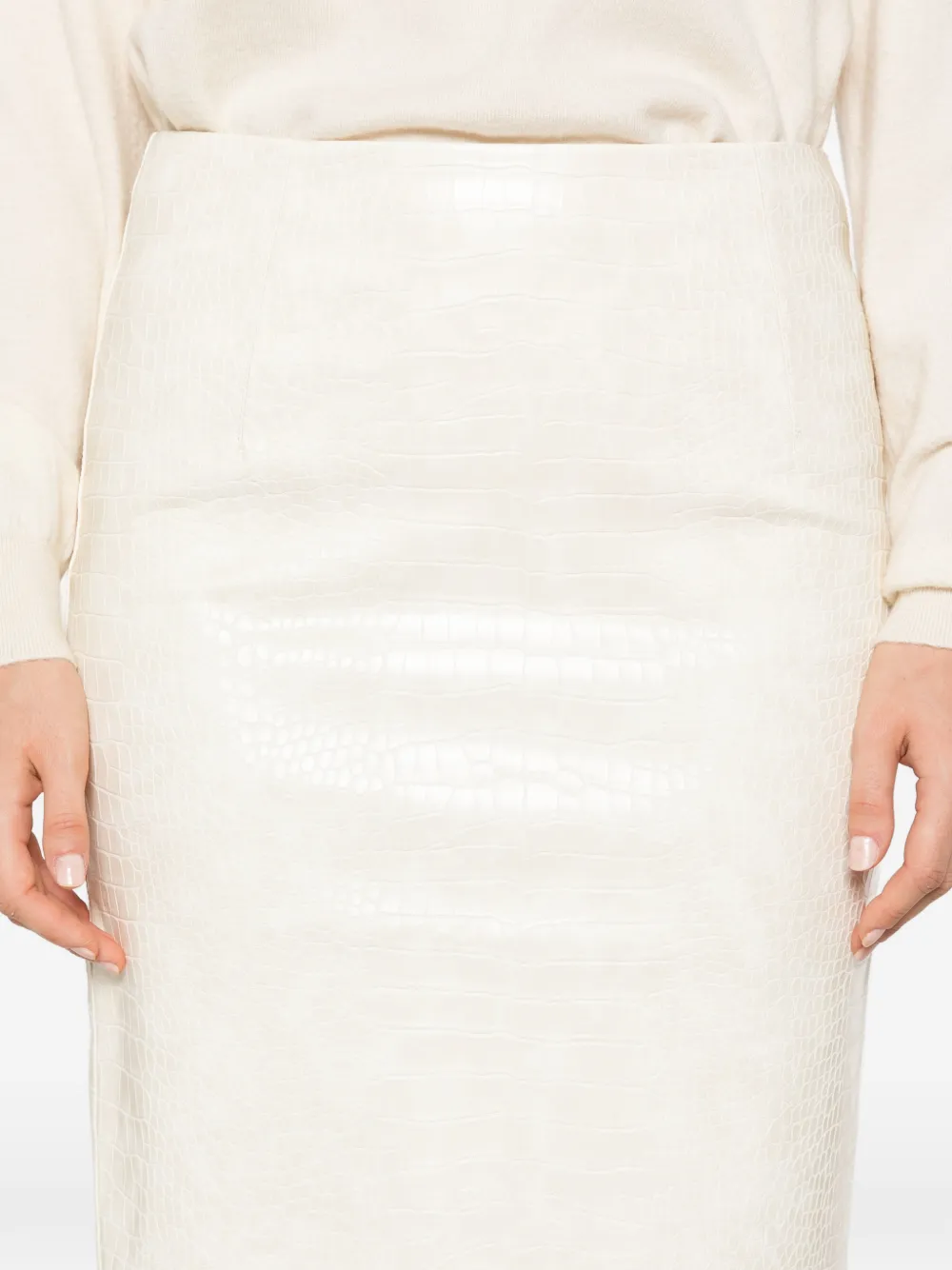 DES PHEMMES Longuette rok met krokodillen-reliëf Beige