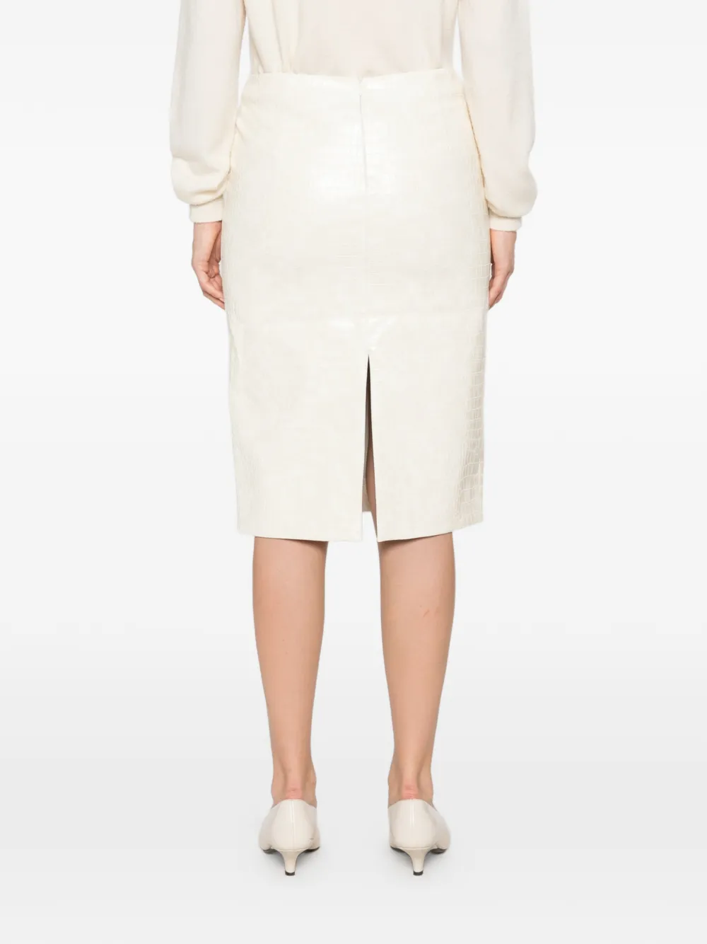 DES PHEMMES Longuette rok met krokodillen-reliëf Beige