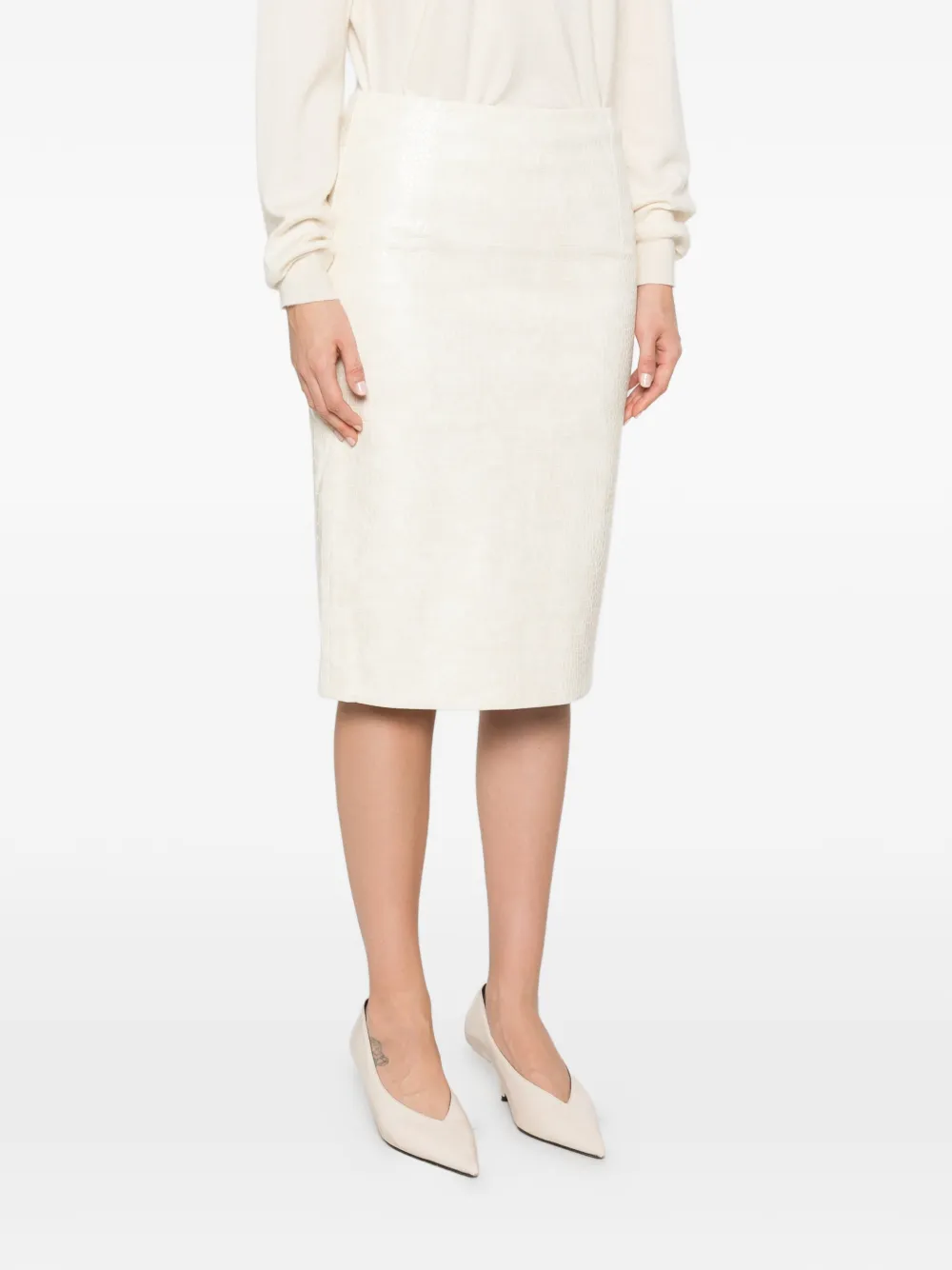 DES PHEMMES Longuette rok met krokodillen-reliëf Beige