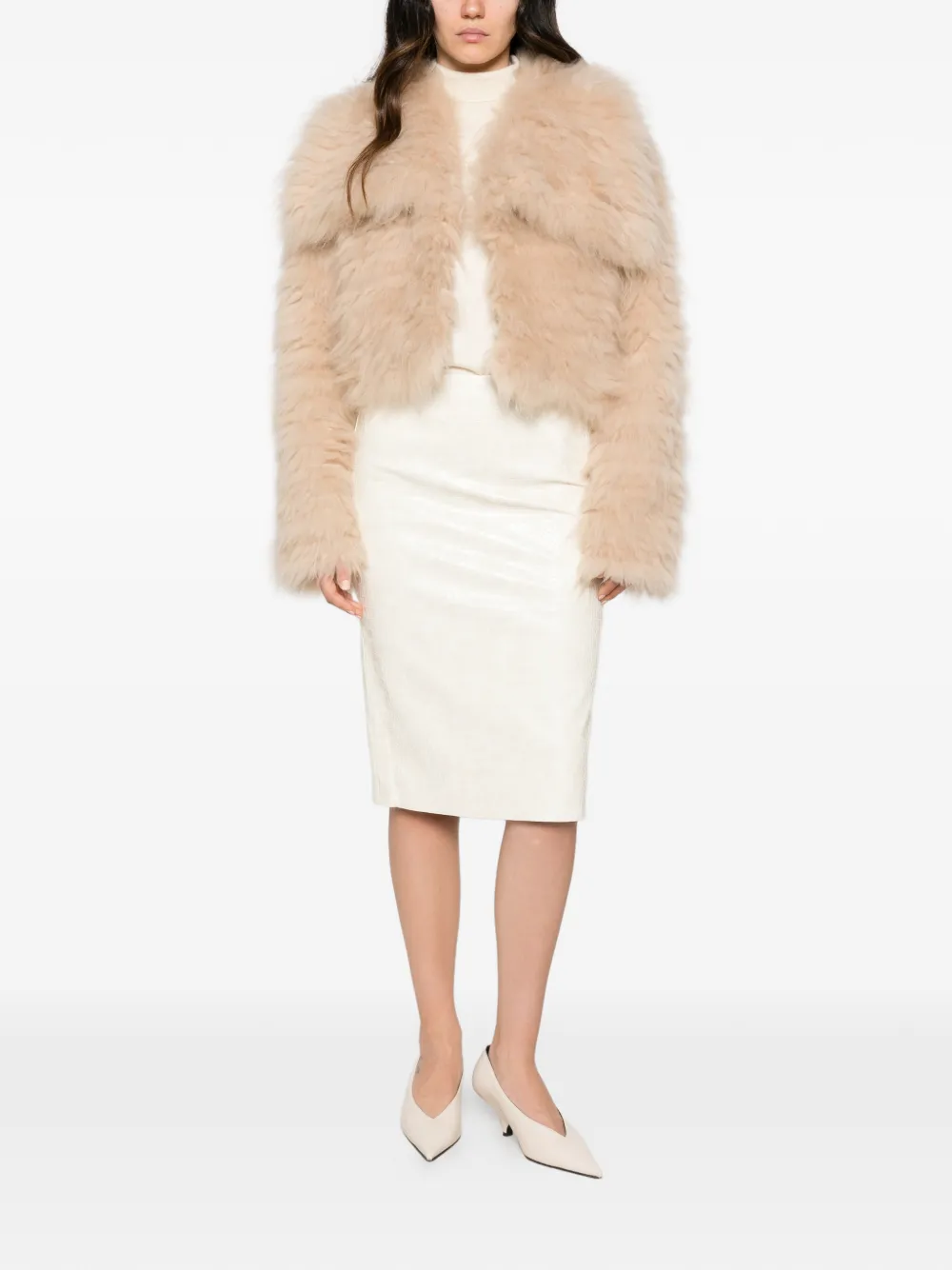 DES PHEMMES Longuette rok met krokodillen-reliëf Beige