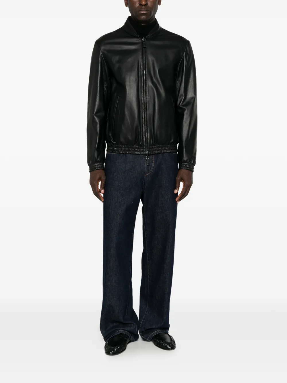 Emporio Armani zip-up leather jacket Zwart