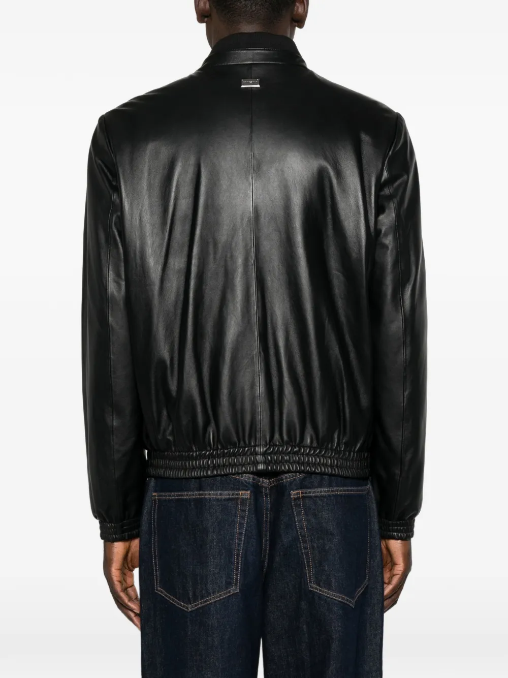 Emporio Armani zip-up leather jacket Zwart