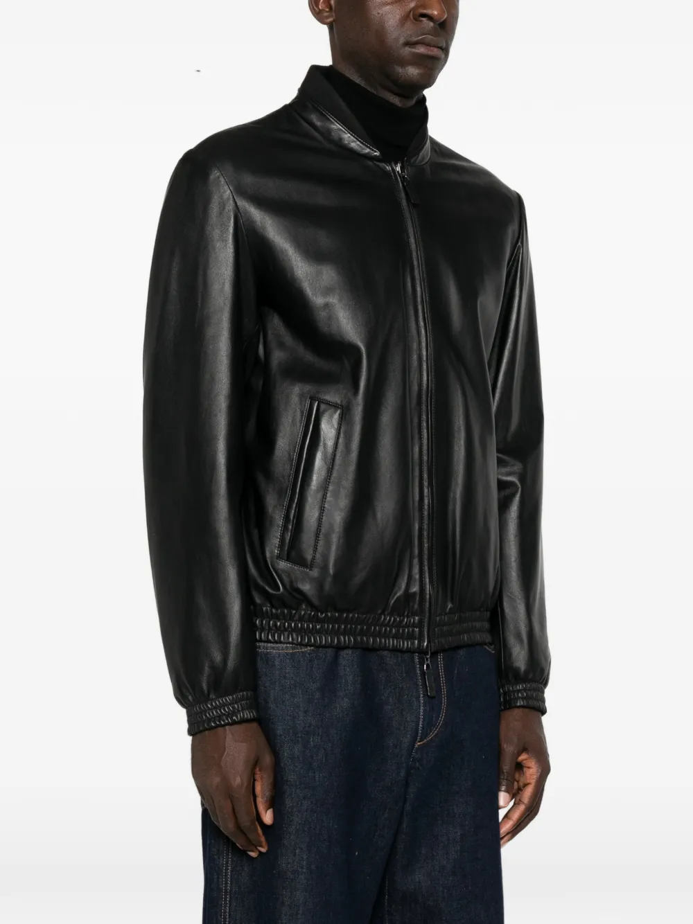 Emporio Armani zip-up leather jacket Zwart