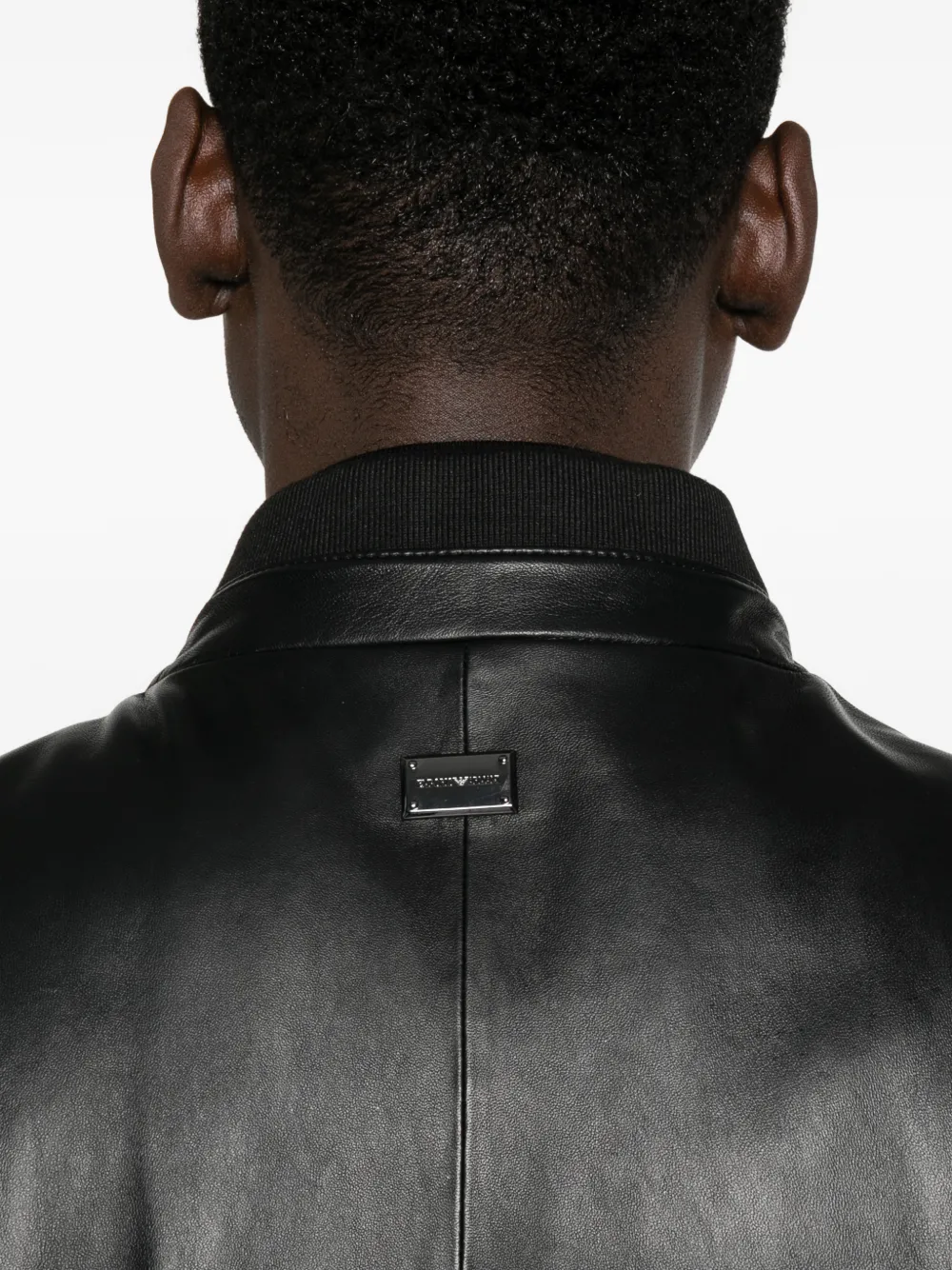 Emporio Armani zip-up leather jacket Zwart