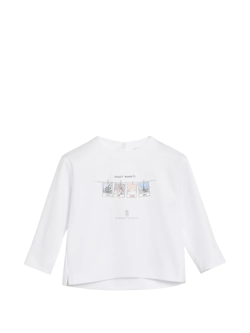 Brunello Cucinelli Kids T-shirt con stampa grafica e maniche lunghe - Bianco