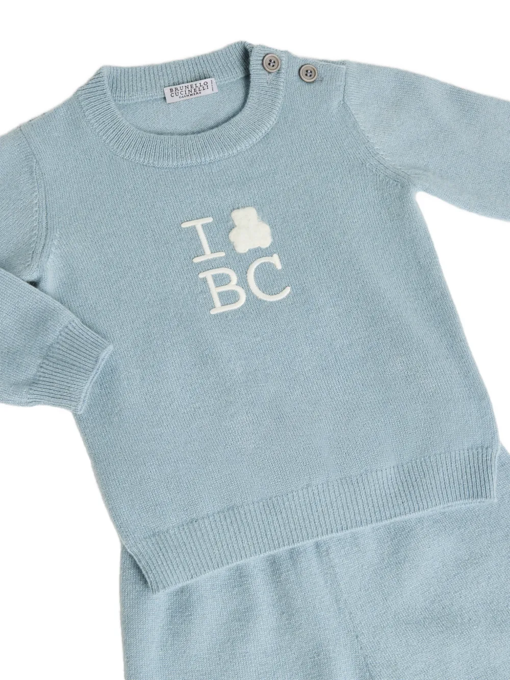 Brunello Cucinelli Kids Baby Bernie cashmere sweater trousers set Blauw