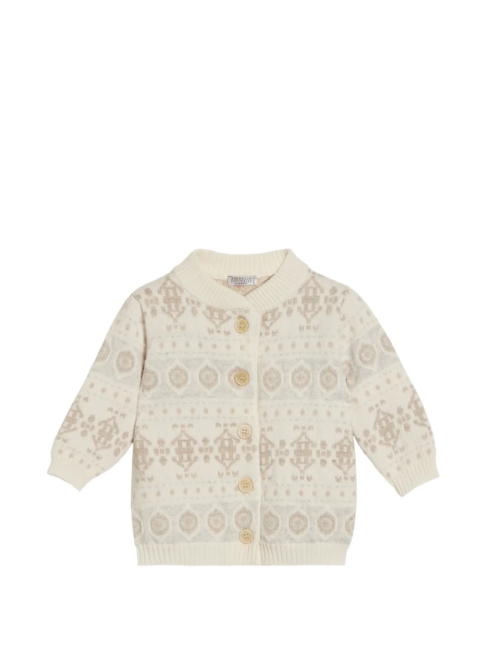 Brunello Cucinelli Kids Kaschmircardigan mit funkelndem Jacquard - Nude