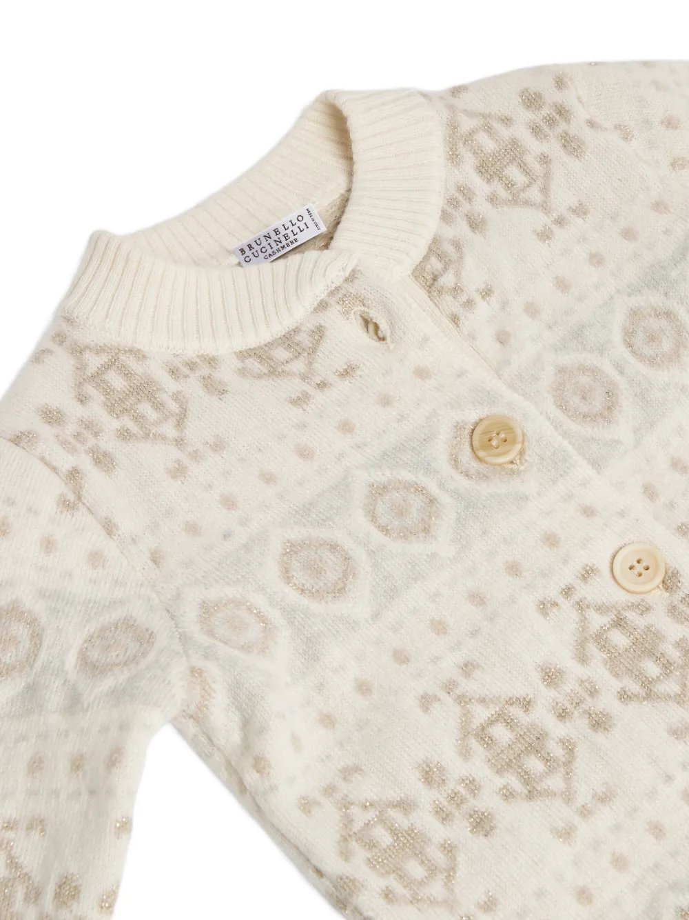 Brunello Cucinelli Kids sparkling jacquard cashmere cardigan Beige