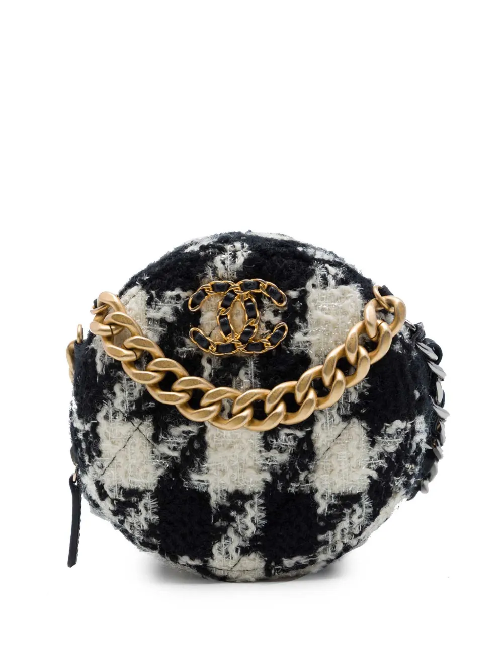 CHANEL Pre-Owned 2019 Tweed 19 Round Clutch with Chain and Coin Purse satchel - Bianco