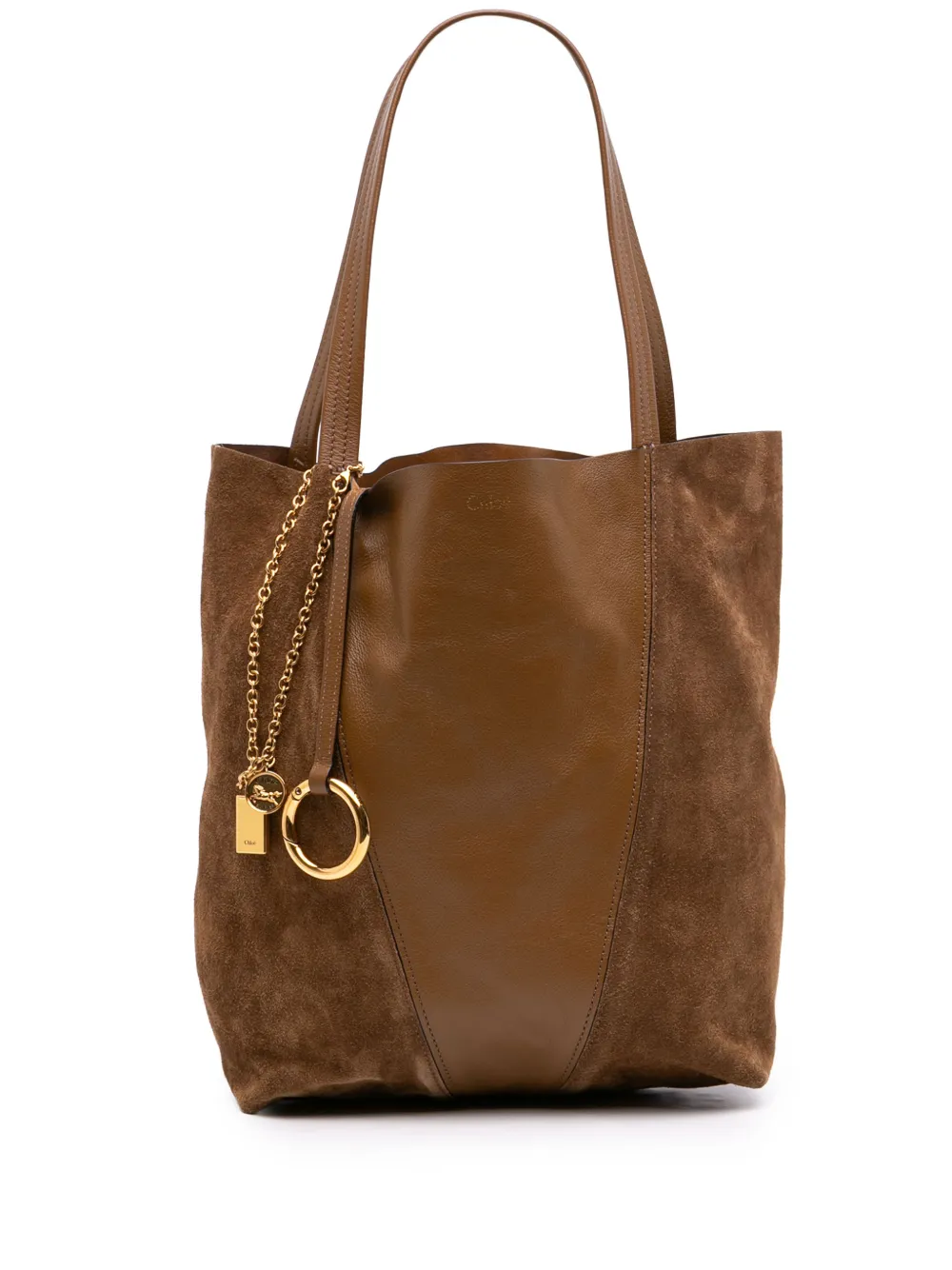 Chloé Pre-Owned 2025-2026 Suede and Grained Buffalo Leather Spin tote bag - Marrone