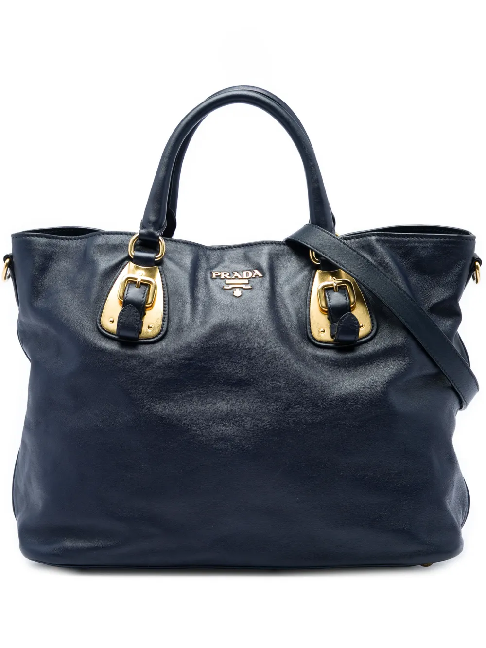 Prada Pre-Owned 2010-2026 Soft Calfskin Open Convertible Shopping Tote satchel - Blu