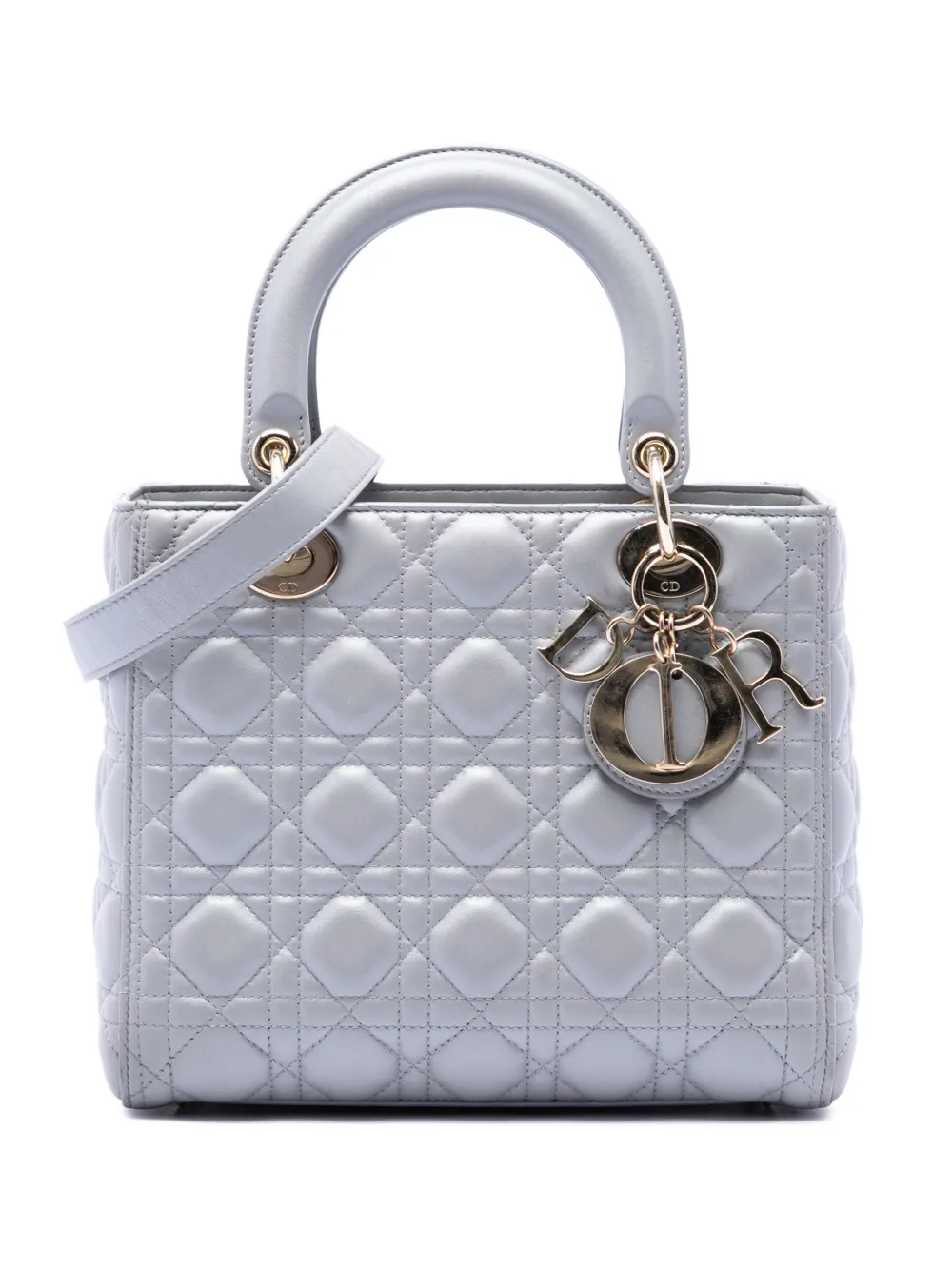 Christian Dior Pre-Owned 2018 mittelgroße Cannage Lady Dior Satchel-Tasche aus Lammleder - Grau