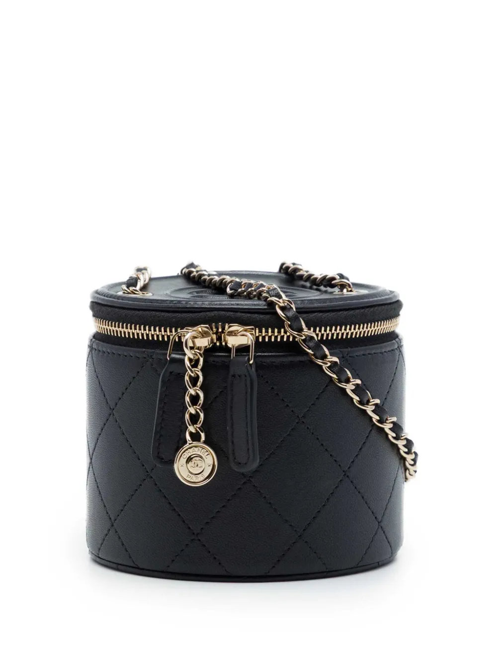 CHANEL Pre-Owned 2021 Quilted Lambskin Chain and Charm Case vanity bag - Nero