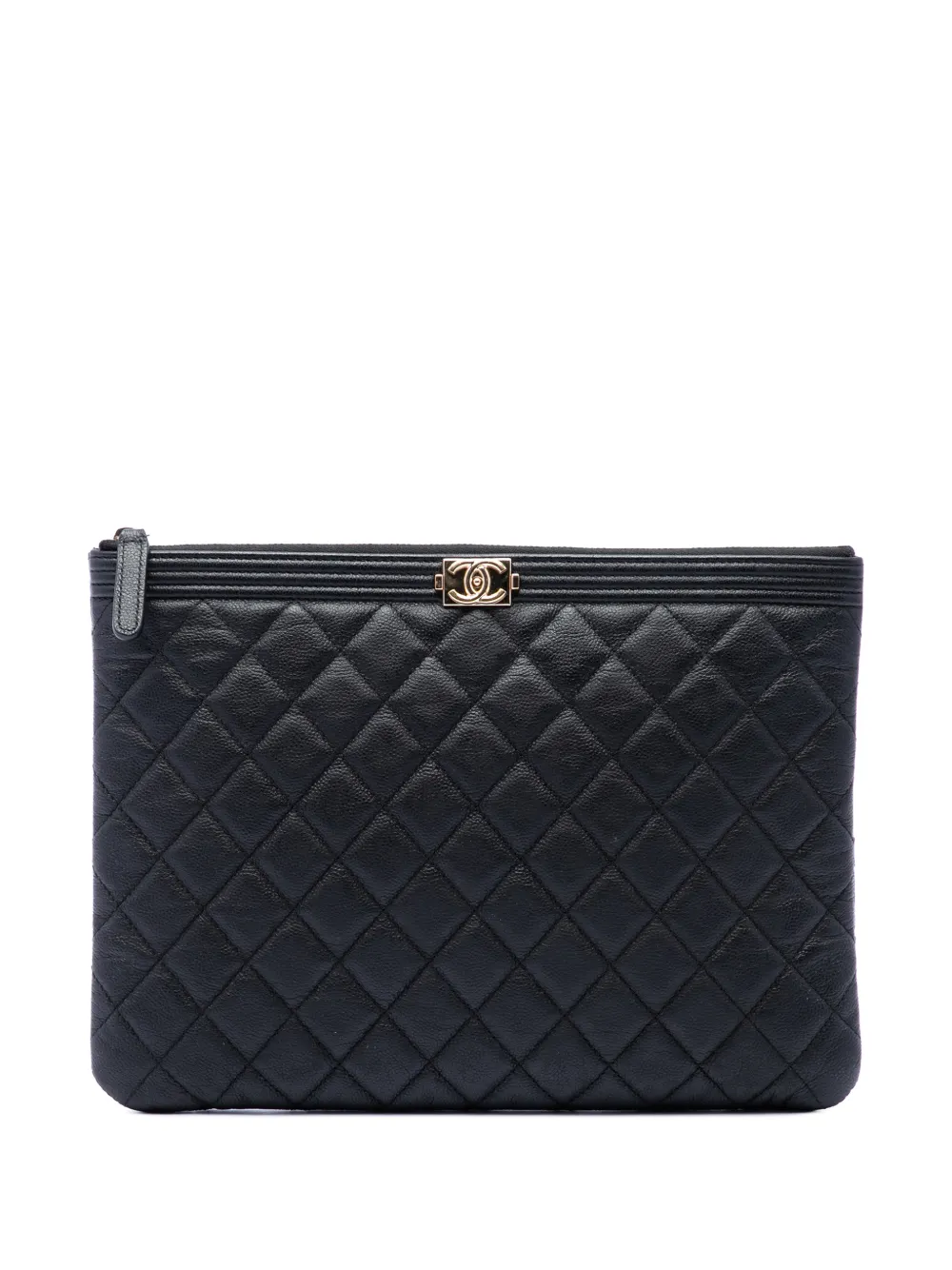 CHANEL Pre-Owned 2016-2017 Medium Quilted Caviar Boy O Case clutch bag - Nero