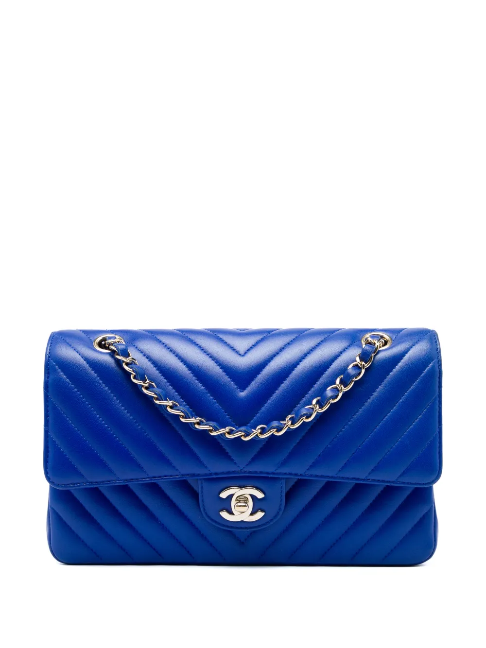 CHANEL Pre-Owned 2017-2018 Medium Classic Chevron Lambskin Double Flap shoulder bag - Blu